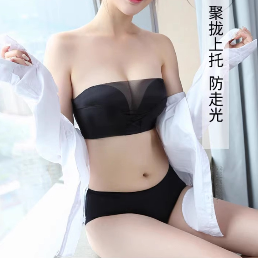 维多利亚无肩带裹胸式加厚小胸罩
