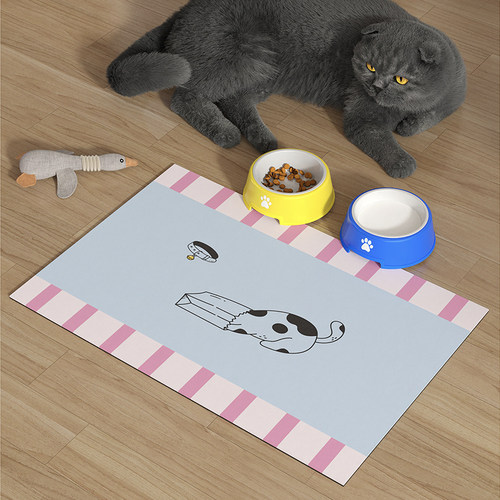 铃铛与猫宠物吃饭餐垫猫狗地垫防水皮革垫可爱餐盘垫防滑防尿易垫