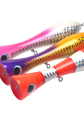 Wooden Popper木质波爬120g20cm深海船钓水面撞水波爬镭射拖钓饵