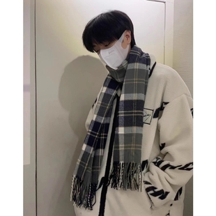 围巾男生2026新款格子围巾女秋韩版氛围感冬季保暖可爱百搭学院风