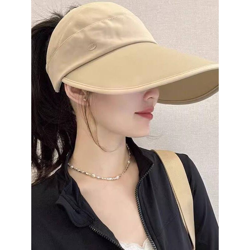 夏季空顶帽女防晒帽子马尾冰丝加大帽檐防紫外线户外遮阳帽太阳帽