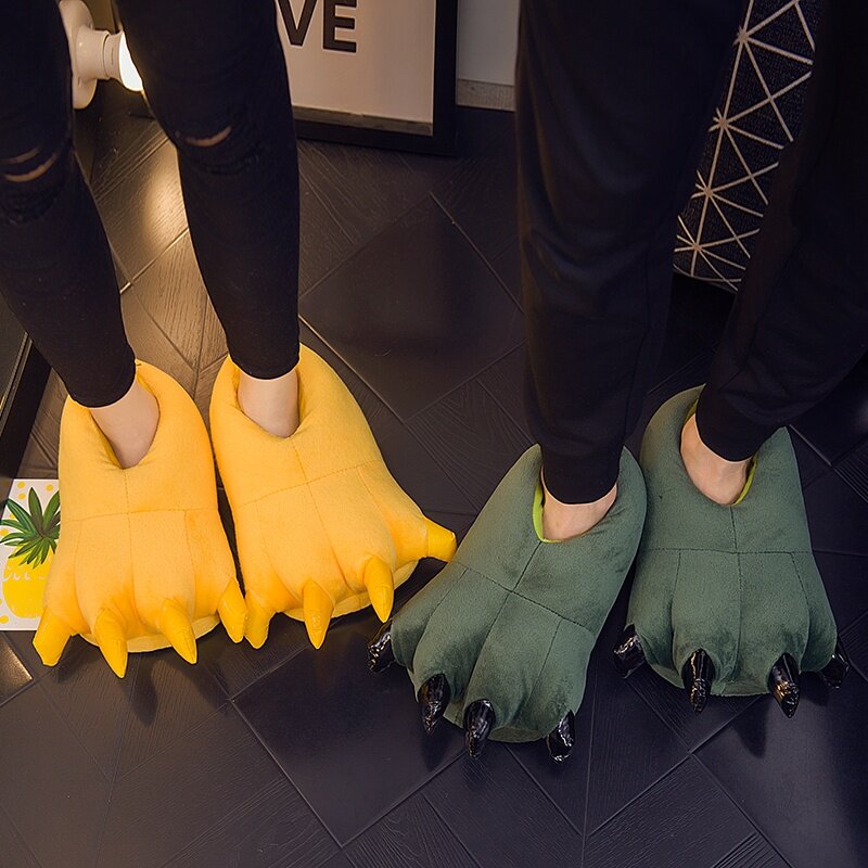 爪子拖鞋兽爪鞋搞怪冬季网红个性创意毛绒恐龙棉鞋可爱情侣熊掌鞋