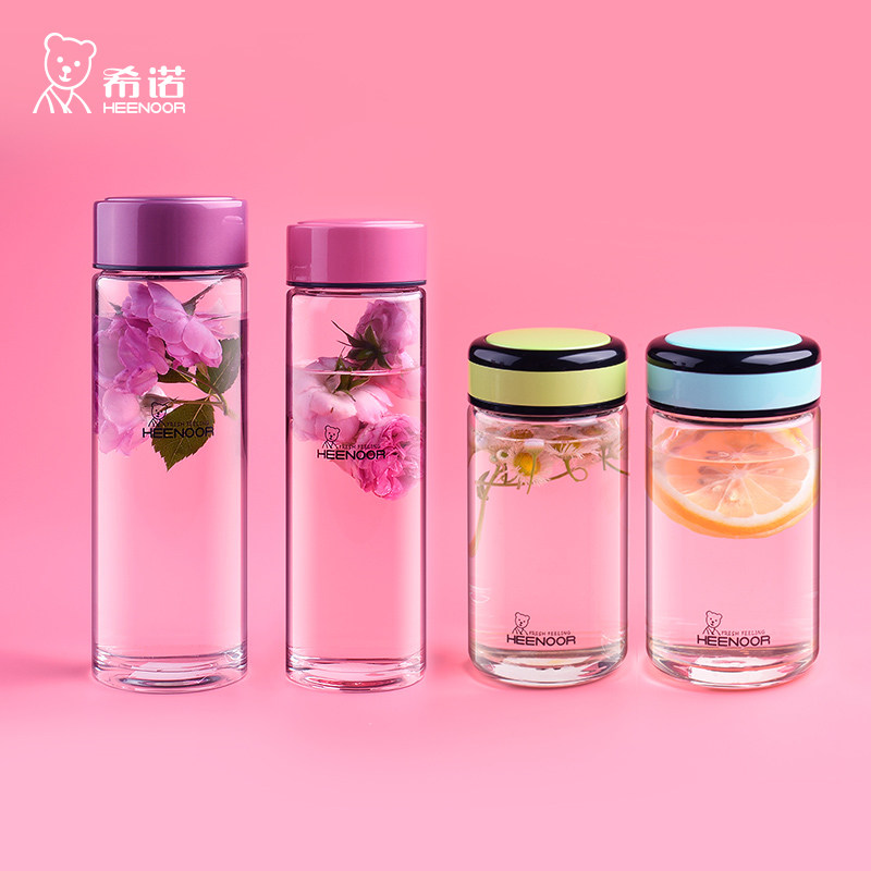 希诺玻璃杯单层加厚水杯泡花茶杯女士便携随手可爱简约创意杯子