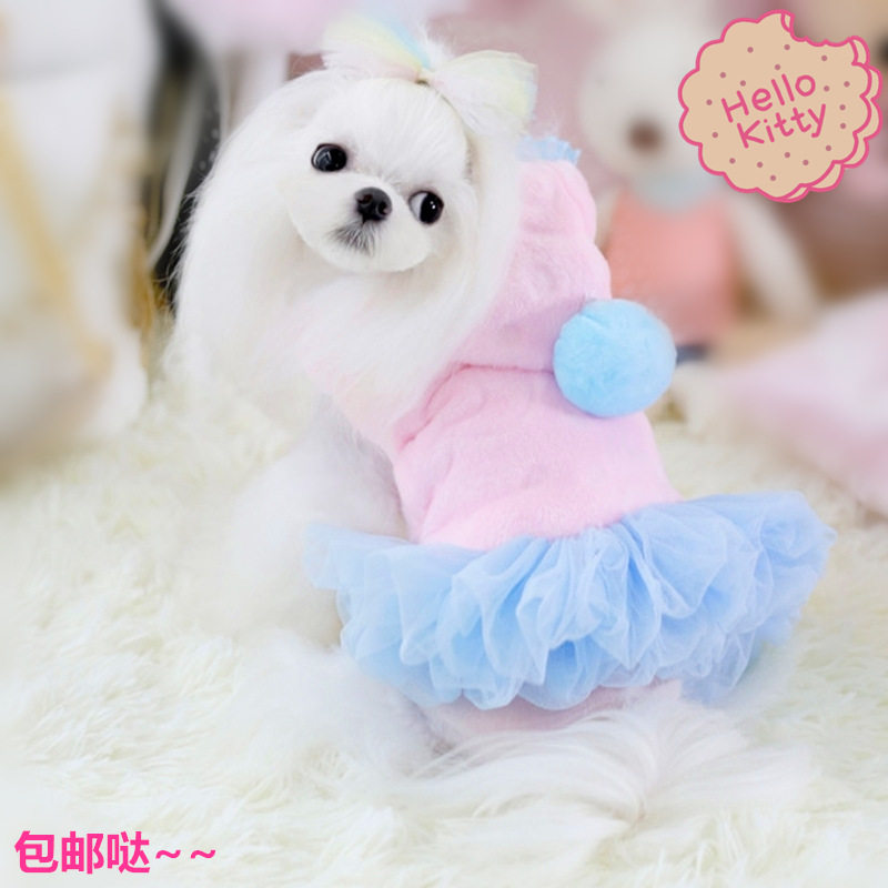秋冬 可爱 毛绒印花 连衣裙狗狗泰迪约克夏衣服裙子猫咪服装 特~