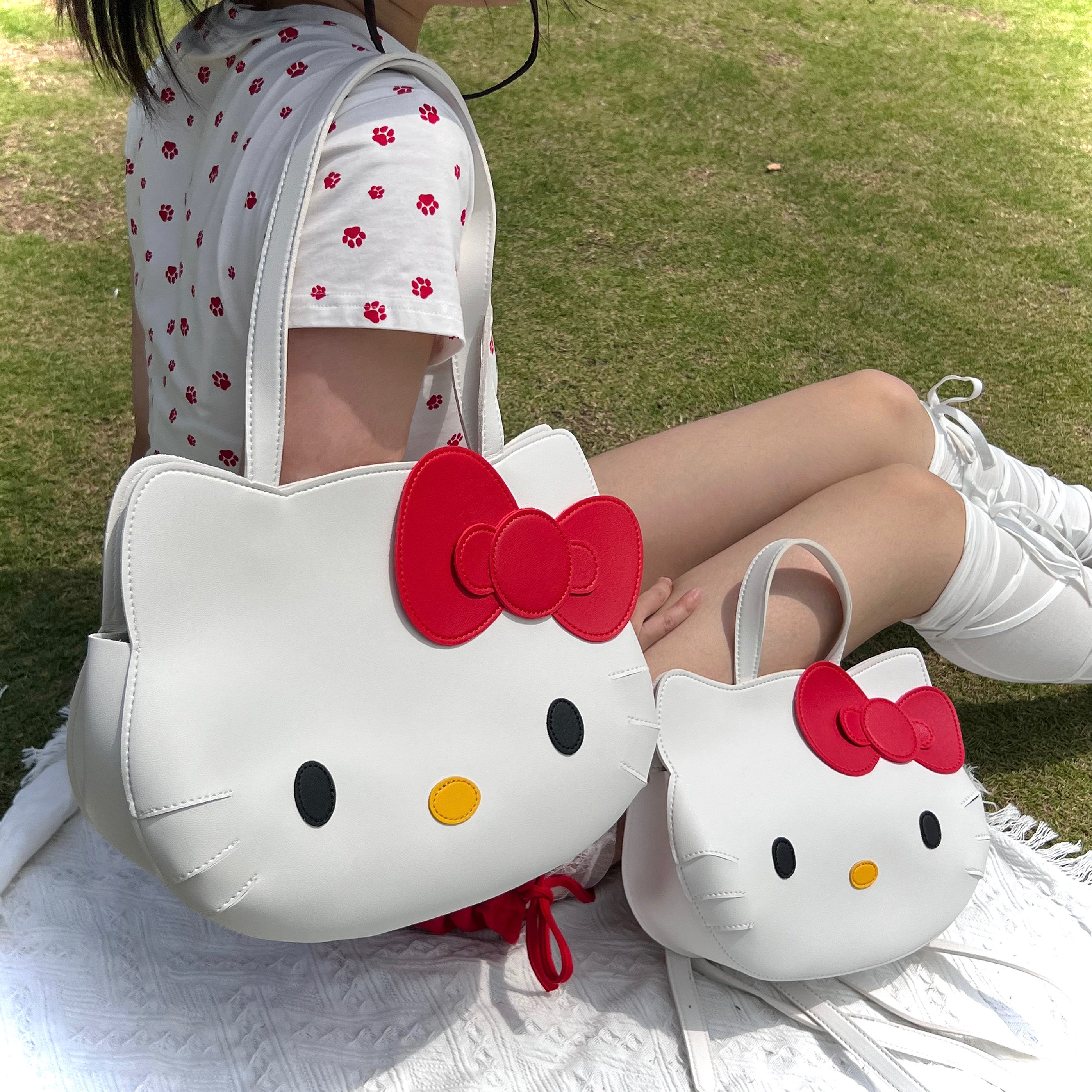 可爱经典凯蒂猫hellokitty皮质通勤大容量手提包百搭小众甜妹书包