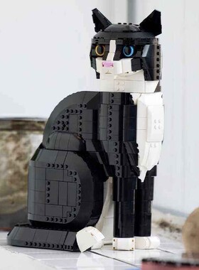 中国积木创意21349燕尾服猫宠物奶牛咪儿童益智拼装玩具礼物摆件