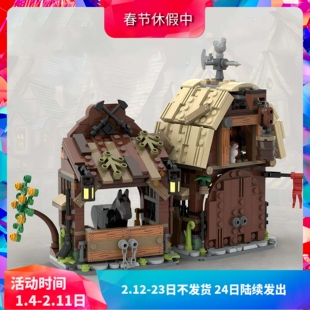 中国积木建筑街景MOC-114761中世纪建筑谷仓和马厩小木屋拼装玩具