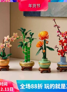 中国积木10343典雅兰10344富贵竹10368黄金菊10369傲骨梅拼装玩具