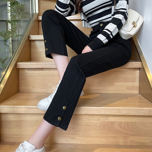 直筒弹力高腰休闲百搭九分加厚抓绒烟管法棍裤 春夏女士窄版 阔腿裤