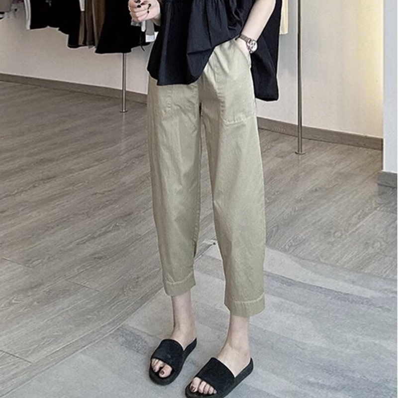 哈伦裤女士2025夏季薄款八九分小个子显瘦阔腿裤工装卡其色休闲裤