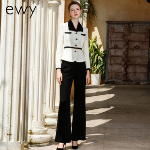职场穿搭 两件套气质通勤职业装 轻熟风撞色套装 女秋冬收腰外套长裤