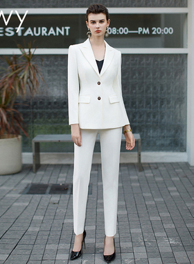 ewy春季新款白色西装套装女名媛商务西服外套职业装律师经理工装