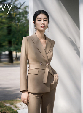 ewy春季新款卡其色职业西装套装女2025年韩版修身西服高端律师OL