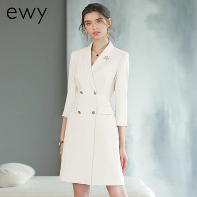 春季新款白色七分袖连衣裙名媛