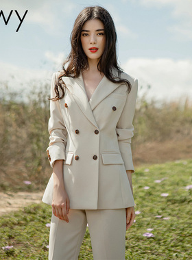 2025年新款女正装商务西装外套杏色气质职业面试套装高级感工作服