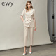 新款 女气质双排扣播音艺考西服职业装 米白色短袖 套裤 西装 ewy夏季