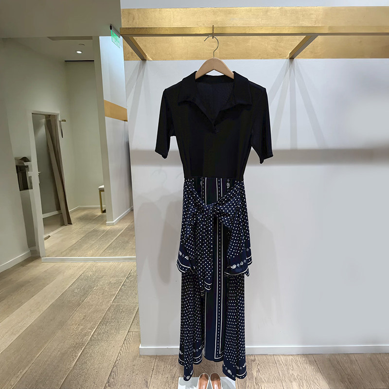 法单小众 2026早春假两件长裙波点印花拼接短袖POLO领连衣裙女