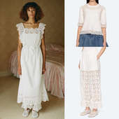 法式 女 小众2026春夏白色镂空花边方领宽松连衣裙圆领T恤束脚裤