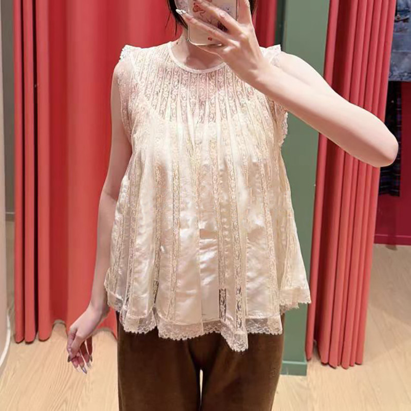 法式小众 2026春夏立体裁剪精美娃娃领蕾丝拼伞状宽松套头衫女