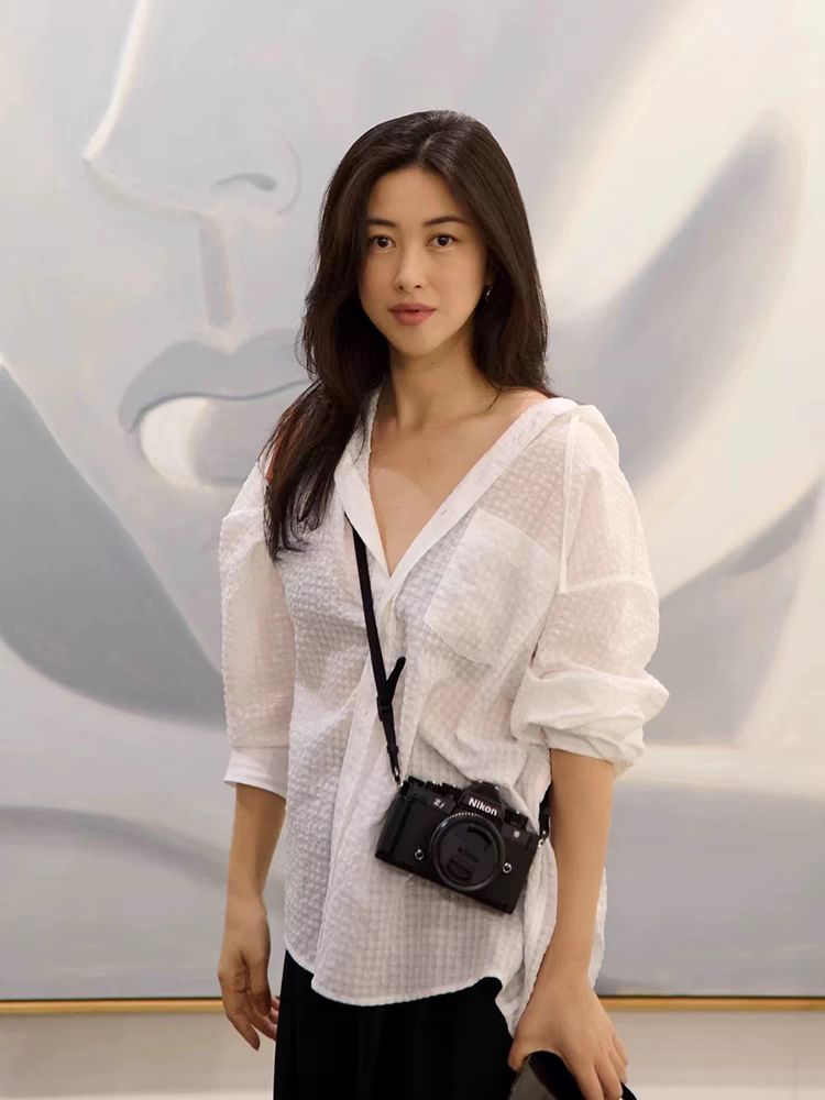 朱珠同款法式2025春夏新经典百搭肌理感白色连帽衬衫女上衣防晒衣