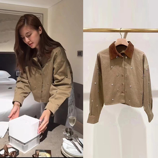 2024秋冬潮线港风镶钻灯芯绒领免打理短款 法式 外套女 款 S家吴千语