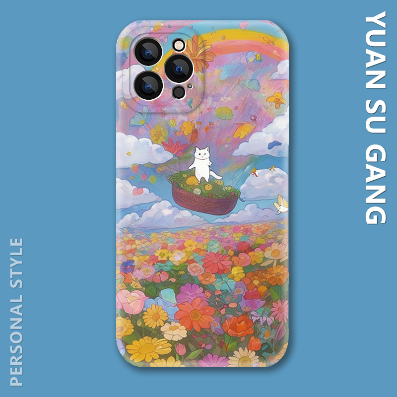 花海~油画可爱猫咪适用iPhone17Air苹果16promx手机壳13小米15华为P70红米k80软vivoX200硬opporeno14荣耀300