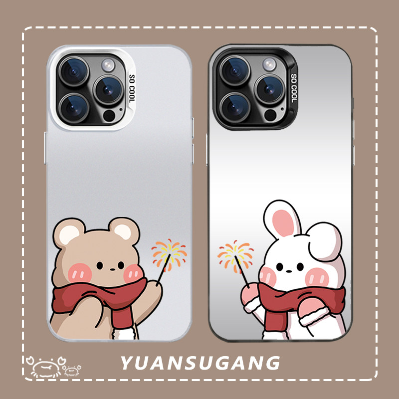 烟花小熊兔子苹果17Air手机壳iphone16promax情侣mate60华为p70小米15卡通vivoX200s可爱荣耀300适用oppo彩银
