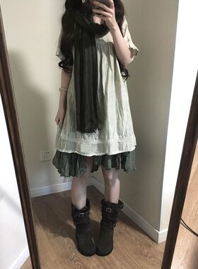 春和景明 日系文艺套装夏季古着vintage森系围巾上衣半裙三件套女