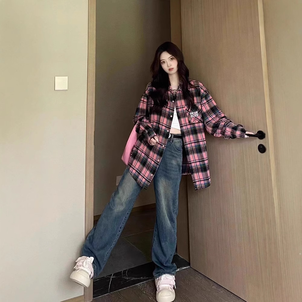 2025新款美式复古Vibe风长袖格子