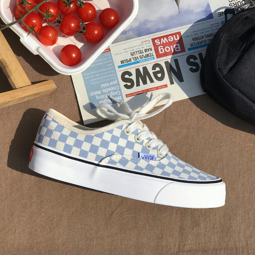 Vans范斯 Authentic 奶蓝棋盘格安纳海姆帆布鞋VN0A54F241J