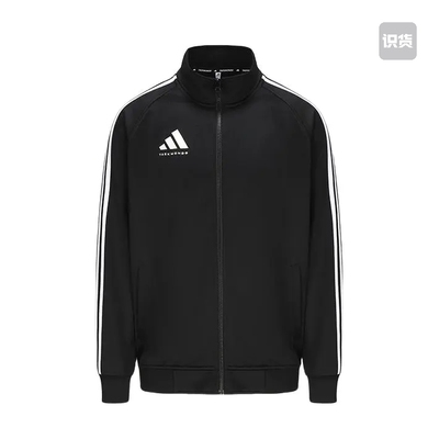 adidas3-Stripes仿麻布三条纹防风运动长袖立领拉链外套夹克