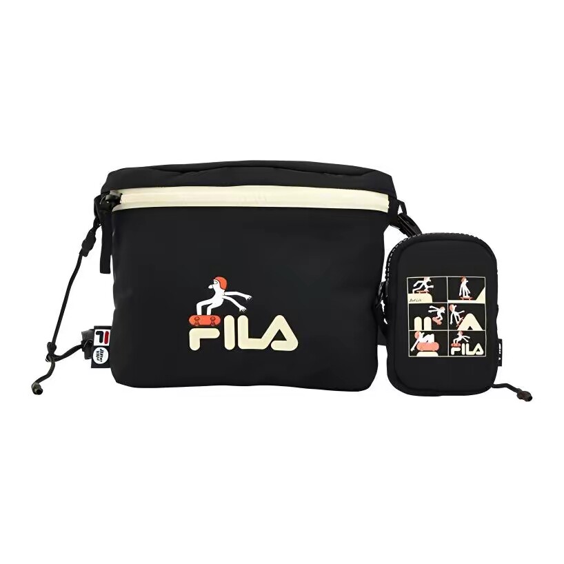 【F仓】FILA FUSION斐乐 Jeremyville 联名款 挎包情侣款 深黑