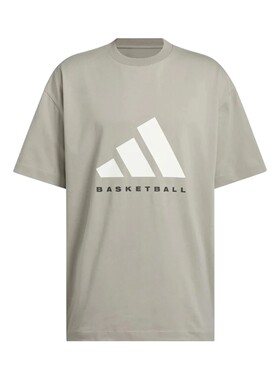 adidas BASKETBALL圆领舒适亲肤品牌Logo短袖T恤 男女同款 棕色