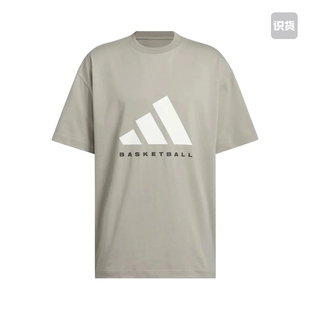 adidas T恤 男女同款 棕色 BASKETBALL圆领舒适亲肤品牌Logo短袖