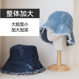 62cm加大头围渔夫帽春夏薄软牛仔布风破洞遮阳防晒盆帽子大码 男女