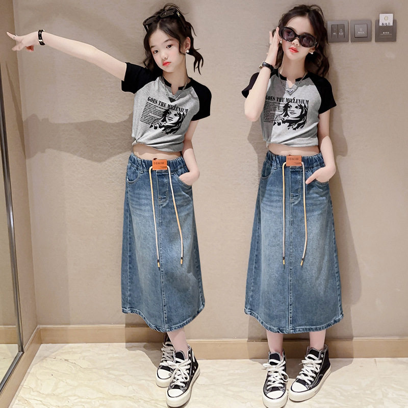 女童牛仔裙套装洋气儿童夏装中大童牛仔半身裙秋款女孩T恤两件套t,童装/婴儿装/亲子装,半身裙,淘宝优惠券,粉丝福利购,淘宝优惠卷