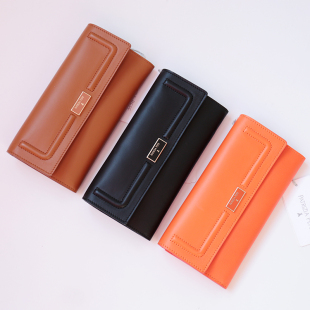 真皮商务钱包！简约通勤长款三折牛皮夹时尚大容量欧美纯色意大利