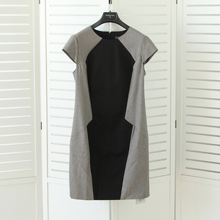 春夏季通勤连衣裙！玛家简约修身短袖意大利品牌格纹拼接高端名媛