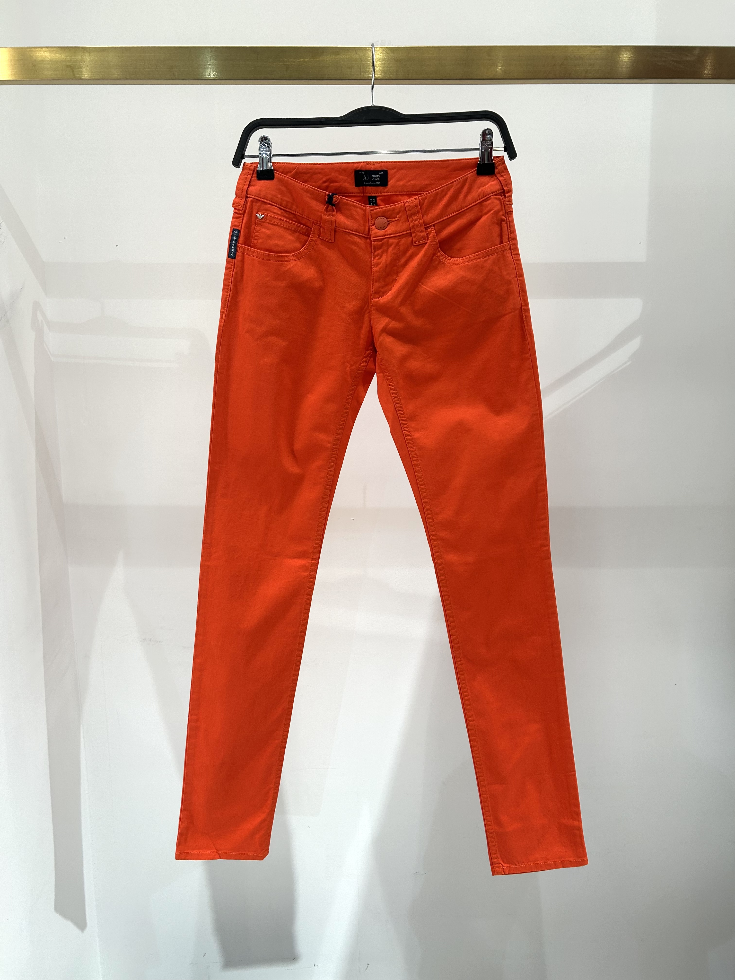 国际正品牌女士牛仔裤修身显瘦弹力橙红色小脚长裤专柜撤奢侈大码