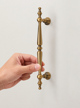 中古风复古黄铜柜门拉手新中式橱柜衣柜抽屉黄古铜单孔法式把手