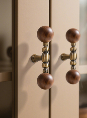 复古胡桃木柜门拉手新中式古铜北欧家具橱柜抽屉酒柜衣柜门小把手