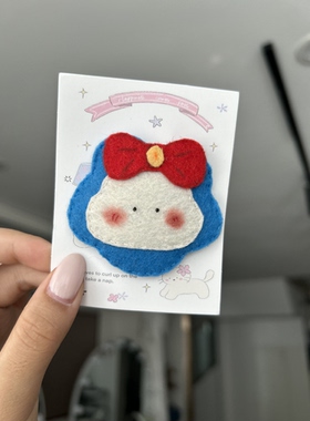 原创手工不织布蓝帽蝴蝶结小羊发夹可爱卡通腮红边夹女童柔软