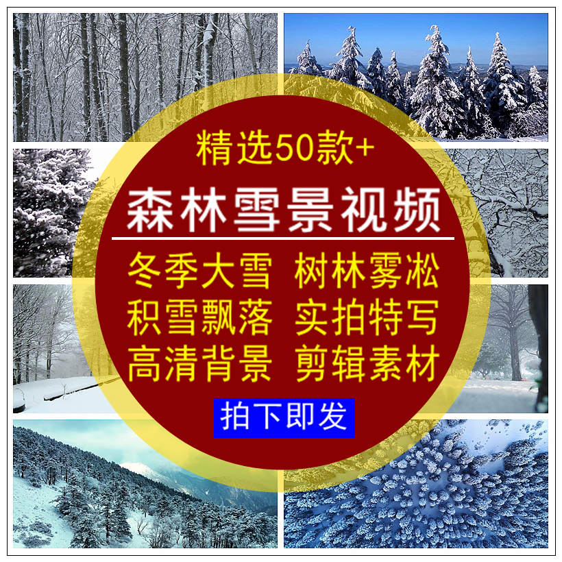 森林雪景视频素材冬季大雪实拍特写高清航拍背景LED大屏幕无水印