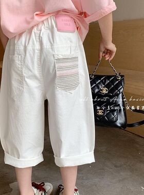 女童裤子夏季薄款儿童白色七分休闲裤女大童2026新款夏装