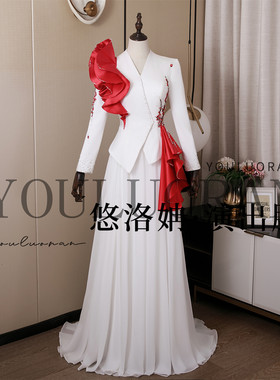 悠洛姌重工刺绣显瘦演出礼服