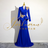 悠洛姌演出服新款 鱼尾显瘦礼服舞台表演艺考声乐主持人 宝蓝色修身