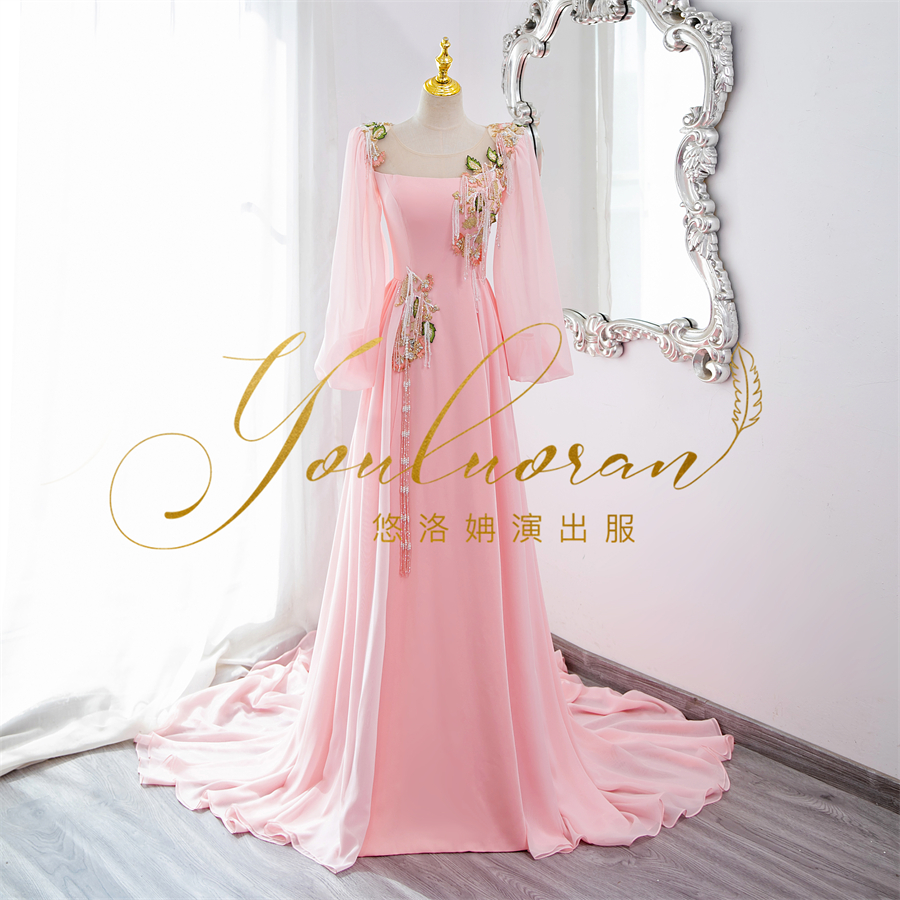 悠洛姌演出服甜美U型领灯笼袖