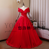 悠洛姌演出服新款 正红色水光缎重工显瘦蓬裙礼服艺考演出独唱礼服