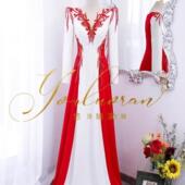 悠洛姌演出服实拍新款 红白色显瘦主持人礼服舞台演奏独唱演出服