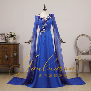 演出服 表演礼服水袖 2023新款 演出服女美声独唱收腰礼服定制长款